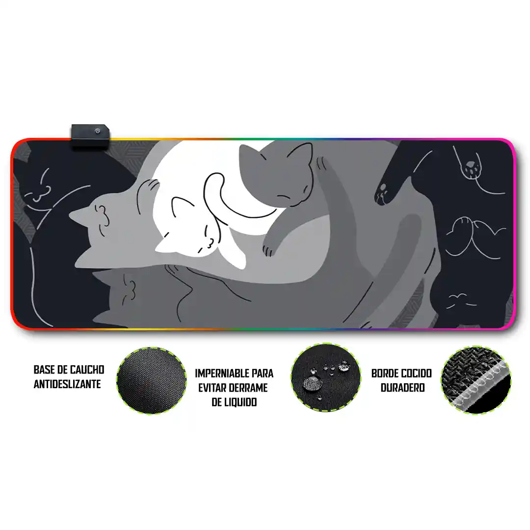 Mousepad Gamer Gatos RGB/sin RGB Antideslizante 02