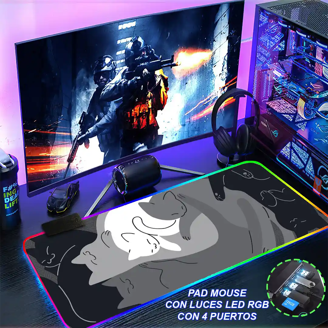 Mousepad Gamer Gatos RGB/sin RGB Antideslizante 02 - Imagen 4