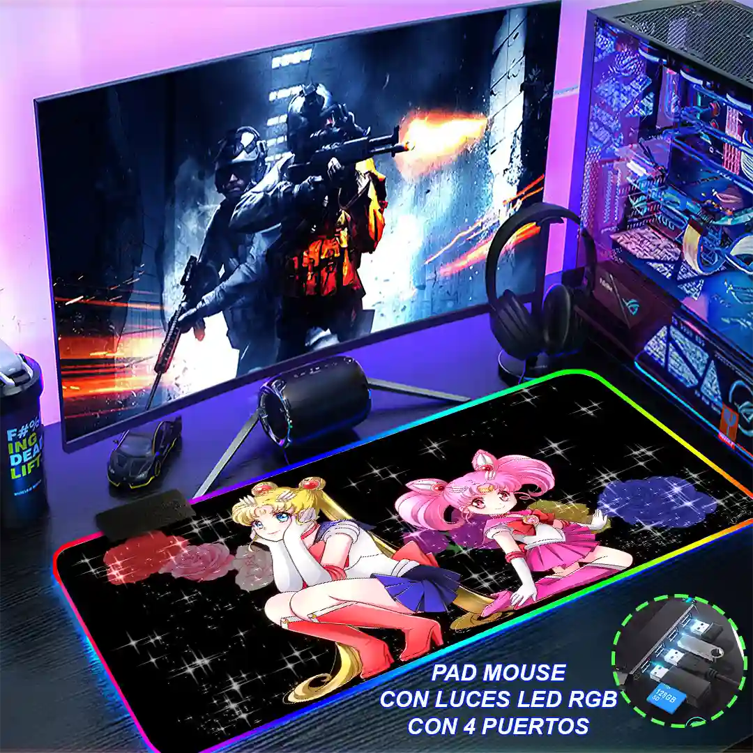Mousepad Gamer Sailor Moon RGB/sin RGB Antideslizante 03 - Imagen 4