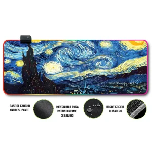 Mousepad Gamer Arte Vangho RGB/sin RGB Antideslizante 30