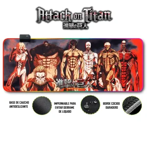 Mousepad Gamer Ataque de los Titanes RGB/sin RGB Antideslizante 10